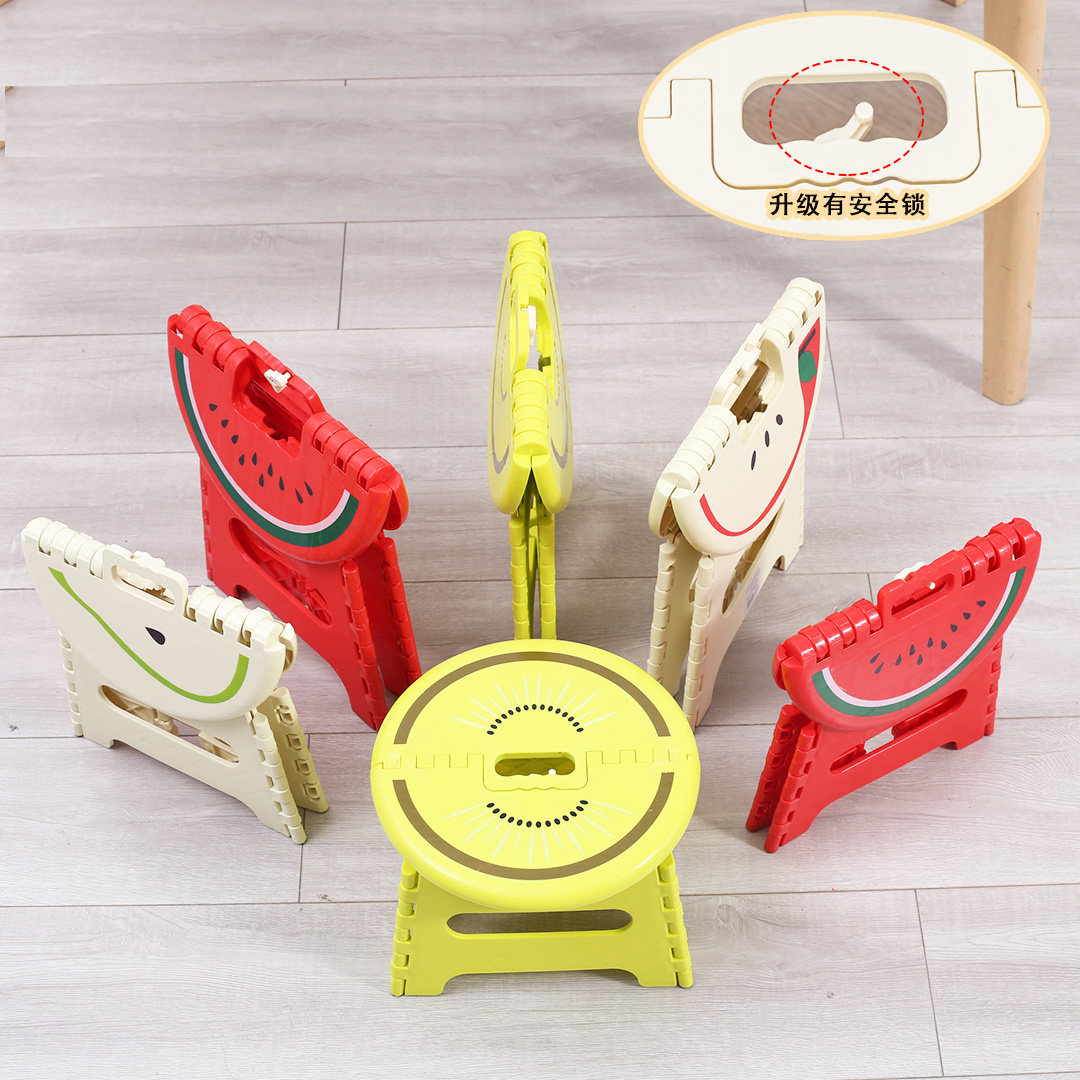 Children's folding stool Household portable dwarf small round stool Cartoon fruit bench Outdoor creative portable plastic chair