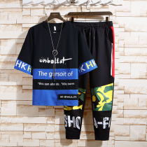 2021 new summer short sleeve T-shirt suit mens Tide brand hip hop handsome with a set of mens loose summer clothes