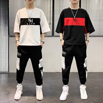 Youth Junior High School High School students short sleeve suit male summer Korean trend handsome thin fashion brand half sleeve t-shirt