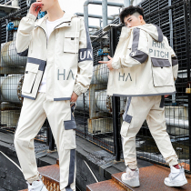 Toilwear coat mens fashion brand with a handsome casual sports suit mens jacket Korean two-piece tide