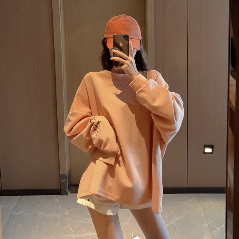 Hong Kong boomers 2021 Spring new superfire ins Long sleeves thick cotton T female loose sleeves Long version 100 lap blouses