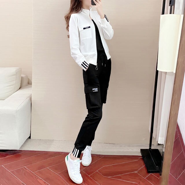 Hong Kong Spring Casual Sportswear Suit Women 2022 New Loose Foreign Pie Hip Hop Weaters Clothing Pants Two Sets