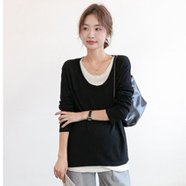 Pregnant women spring tops sweaters 2024 new contrast color spring and autumn style stretchy style sweaters with long sleeves to look slimmer