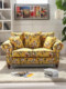American country retro floral fabric French pastoral Mediterranean living room combination sofa European yellow green cotton and linen sofa