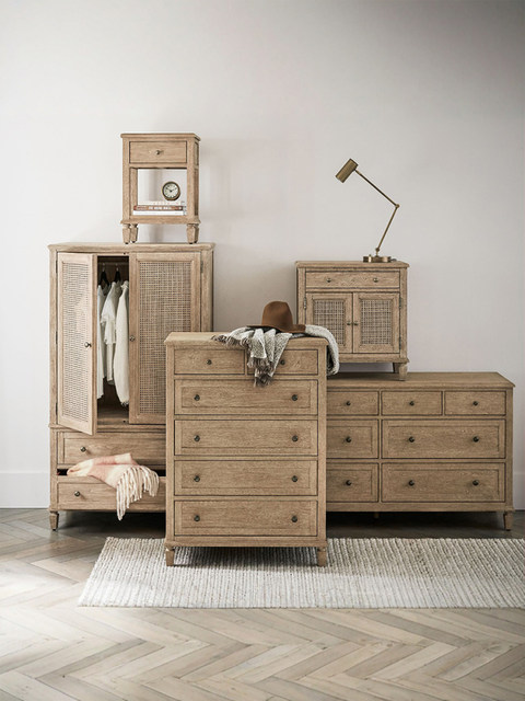 American country retro solid wood eight-drawer cabinet bedroom bedside cabinet living room wall storage entrance cabinet French decorative cabinet