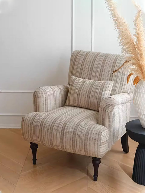 American retro tiger chair French simple striped high back cotton linen fabric single sofa chair lazy sofa chair