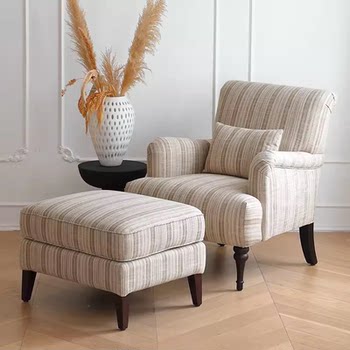 American-Style Retro Tiger Chair, French Minimalist Striped High-Back Cotton and Linen Fabric Single Sofa Chair, Lazy Sofa Chair