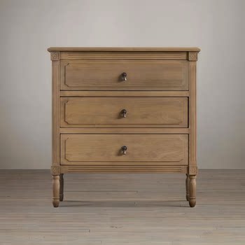 Export Export Trade American Country-Style Vintage Solid Wood Three-Drawer Bedside Table French Oak Hand-Carved Bedroom Storage Cabinet