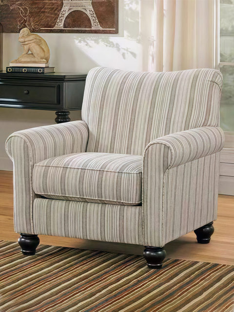 American retro simple striped cotton and linen single leisure chair French light luxury living room balcony single chair sofa chair