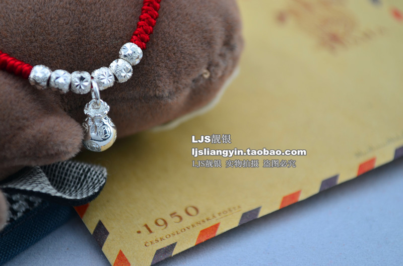 Bạc sterling bạc may mắn chuyển túi hạt năm nay dây đỏ vòng tay phước lành túi vòng chân ác linh hồn nữ đôi tay dây lắc chân nữ handmade