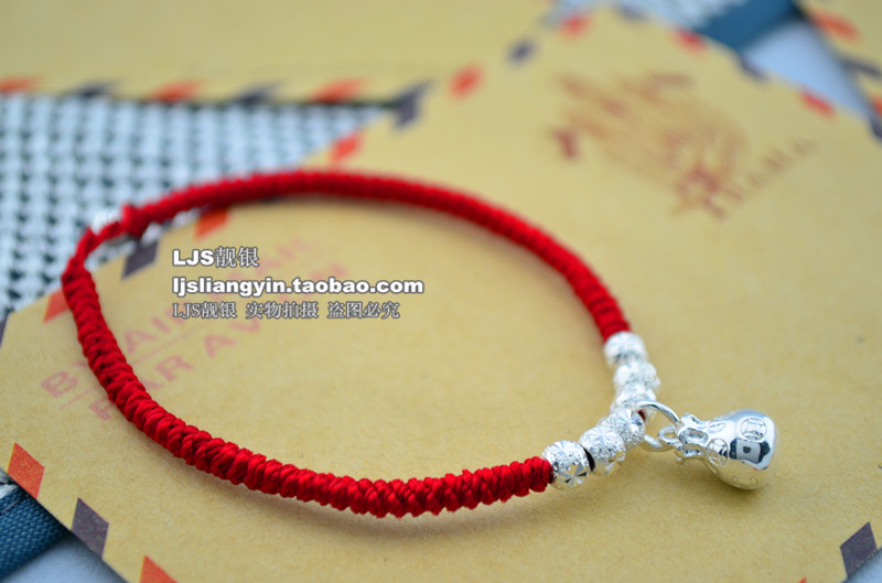 Bạc sterling bạc may mắn chuyển túi hạt năm nay dây đỏ vòng tay phước lành túi vòng chân ác linh hồn nữ đôi tay dây lắc chân nữ handmade