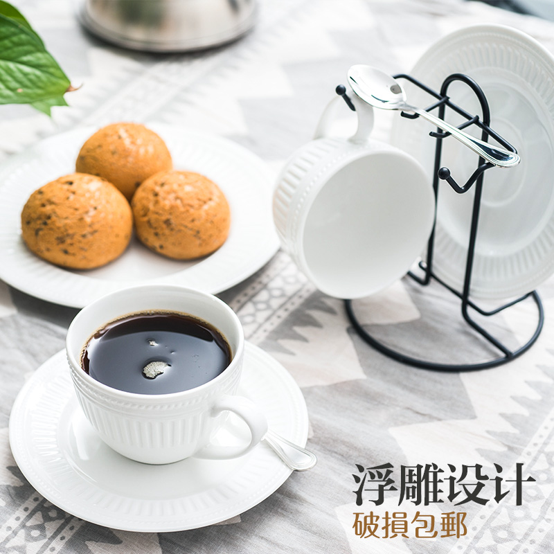 Yao hua ceramic coffee cups and saucers suit European contracted relief paint household stainless steel spoon, coffee cup