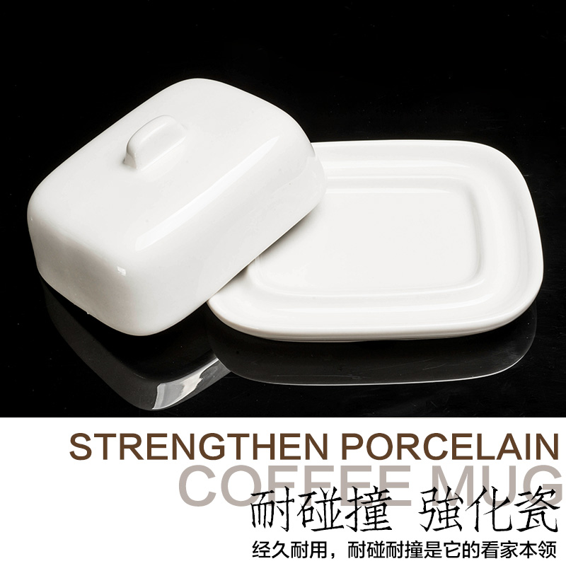 Yao hua white ceramic strengthening porcelain square ou with cover of pure butter dish butter dish western hotel tableware