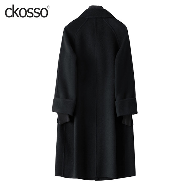 Double-sided cashmere coat for women mid-length black slimming Korean version loose temperament new high-end woolen coat for women spring