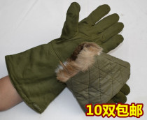 Old-fashioned 87 vintage real wool gloves with rope 78 five fingers canvas leather gloves cloth surface rabbit fur gloves to keep warm