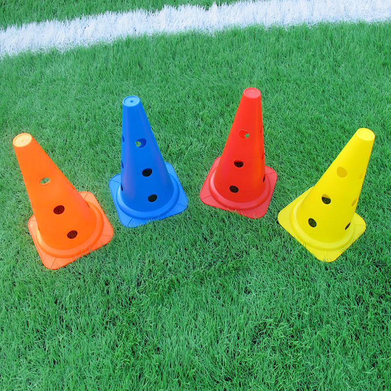 38cm square bottom perforated football training aids Color logo bucket Multi-function ice cream cone obstacle