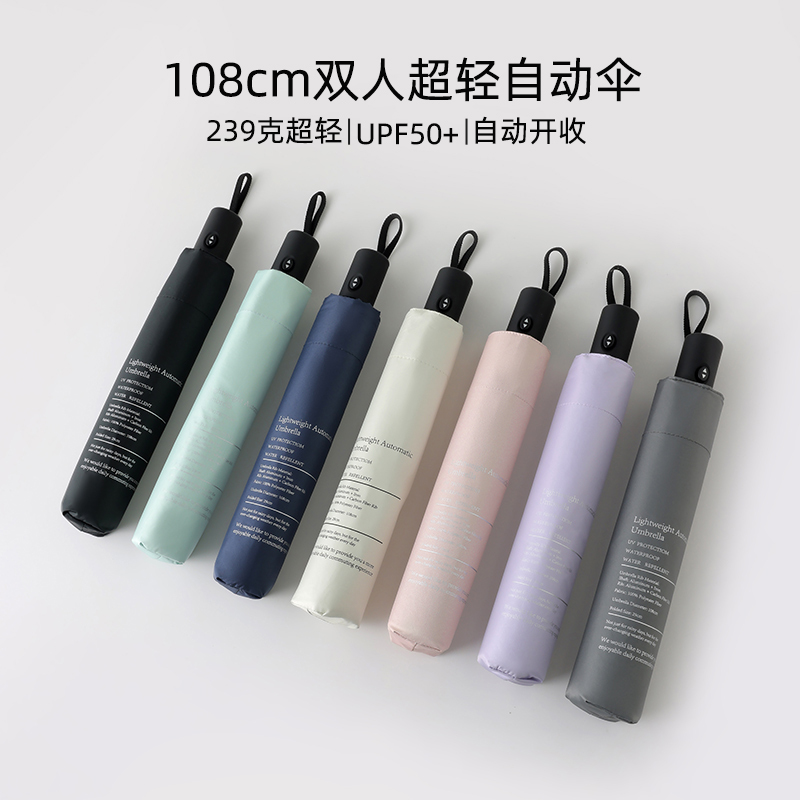 Japanese Oversized Double 108cm Umbrella, Fully Automatic Opening and Closing, Uv Protection Sun Umbrella with Black Coating