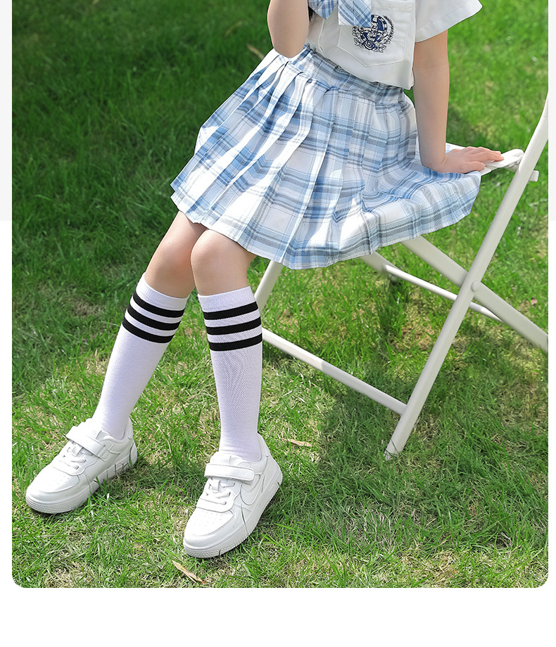 Spring and Autumn White School Uniform Boys' Mesh over the Knee Stockings — 26