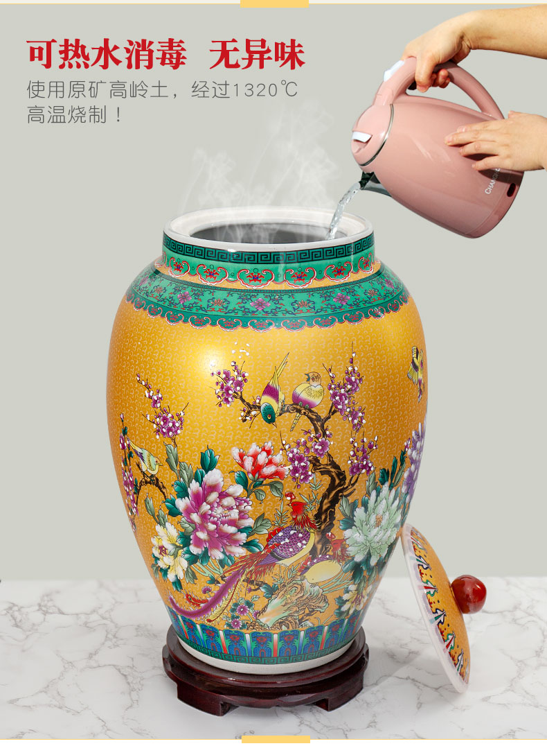 Jingdezhen ceramic barrel ricer box 20 jins 30 jins 50 kg pack household with cover sealed container tank storage tank