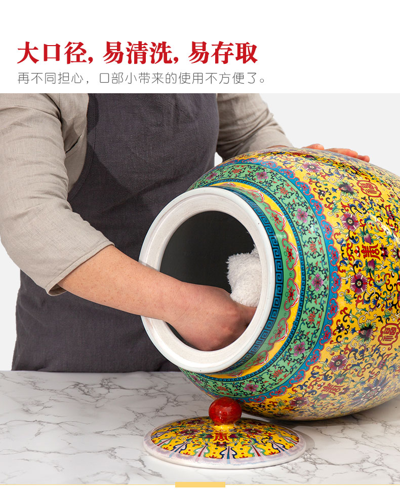 Jingdezhen ceramic ricer box barrel 20/30/50 kg pack household sealed with cover moistureproof tank cylinder rice storage tank