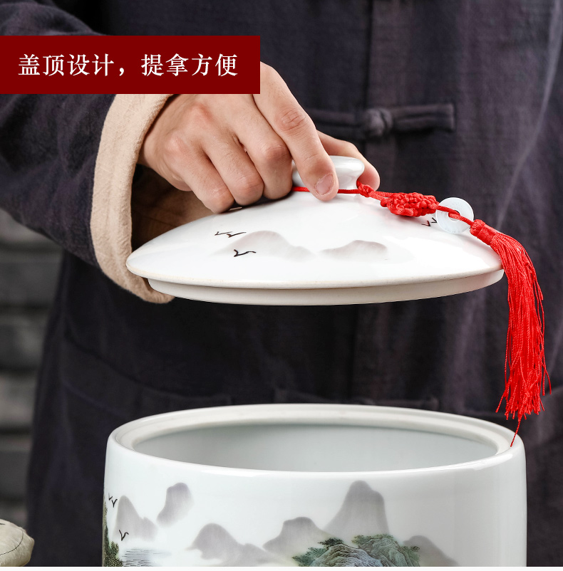 Jingdezhen caddy fixings tea cake ceramic seal pot store receives large pot of pu 'er tea bread seven receive a case