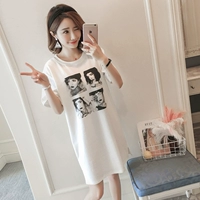 2018 mới của Hàn Quốc phiên bản của mùa hè cotton dài dresses thoải mái đa năng in trắng in dưới váy đầm maxi đi biển