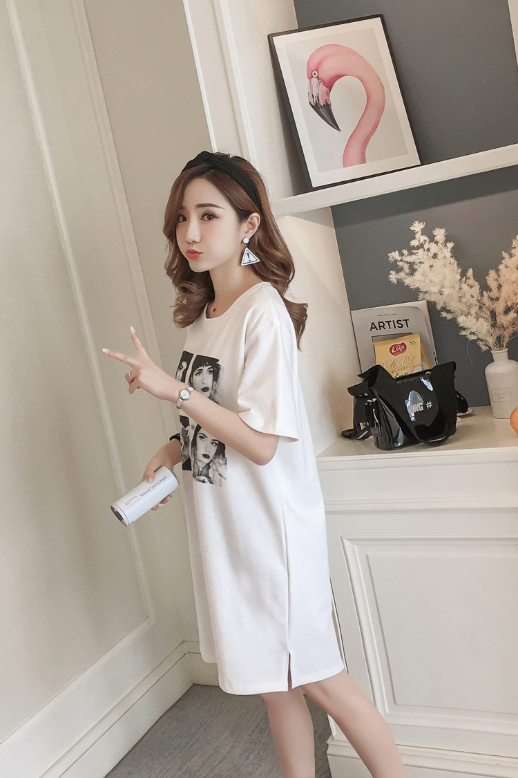 2018 mới của Hàn Quốc phiên bản của mùa hè cotton dài dresses thoải mái đa năng in trắng in dưới váy đồ nữ