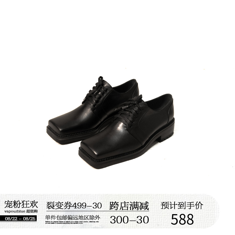 VAPOURBLUE niche original design dark square head unisex men and women with the same lace-up height cowhide leather shoes
