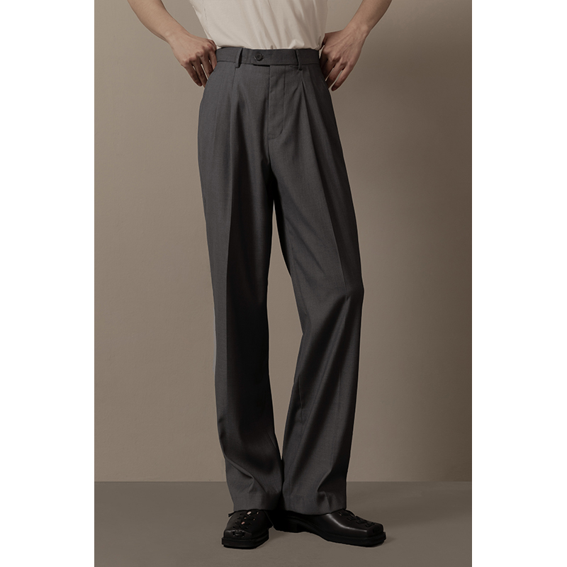 VAPOURBLUE Original design extremely minimalist Western dress pants men and women Summer high waist crush Casual Straight Cylinder Broadleg Pants