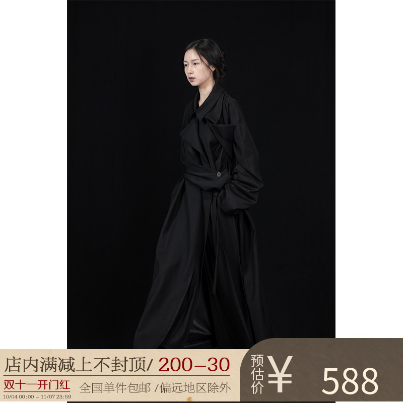 VAPOURBLUE original black double collar single-breasted trench coat for men and women autumn high-end design sense niche coat