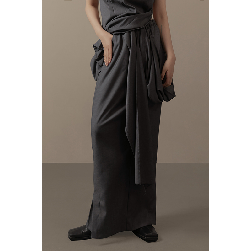 VAPOURBLUE irregular pleated slit skirt women's autumn design niche straight high waist skirt