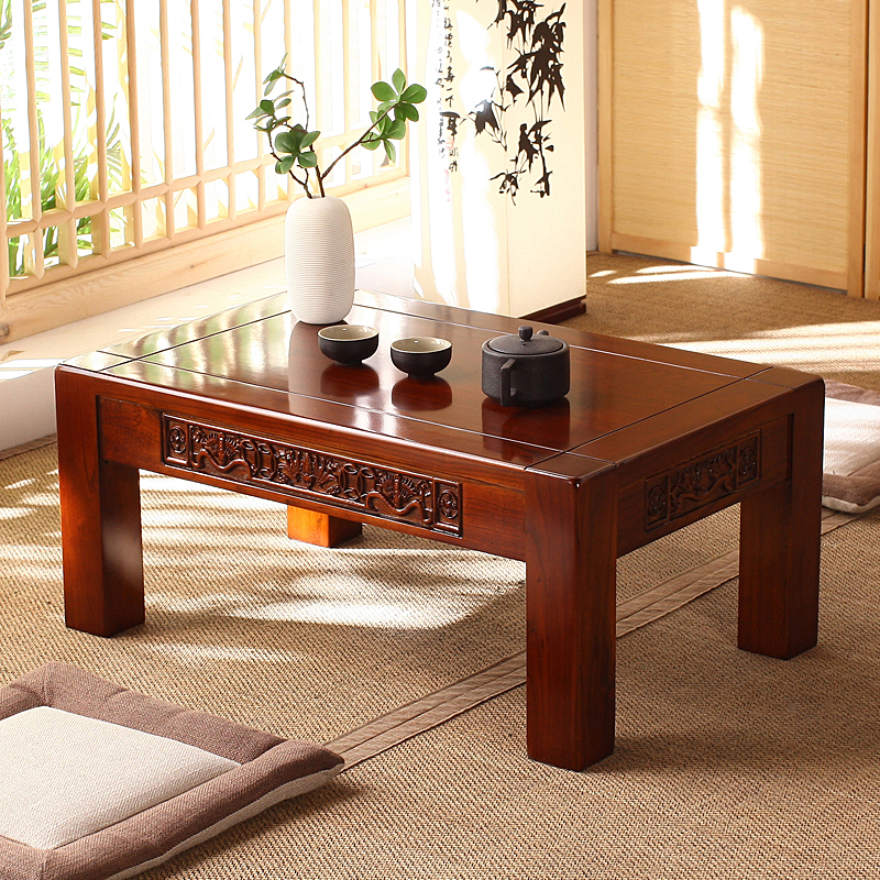 Solid wood tatami coffee table Chinese Kang table bay window table antique old elm balcony small tea table low table platform table