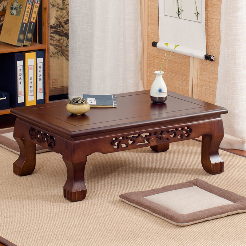 Tatami Chinese-style bay window table modern minimalist kang table carved balcony small coffee table and room table solid wood floor low table