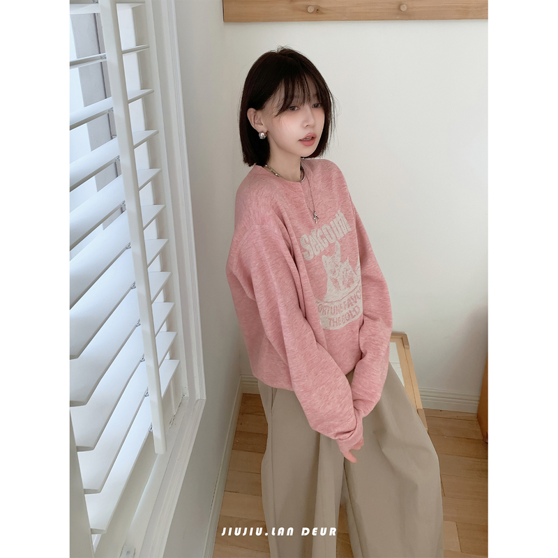 Lan Deur【Xiaoting Tianmu】Sheep Wool Korean Style Printed Casual Versatile Round Neck Comfortable Knitwear Lan Deur【Xiaoting Tianmu】Sheep Wool Korean Style Printed Casual Versatile Round Neck Comfortable Knitwear