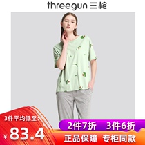 Three guns pajamas womens spring and summer new products short-sleeved pants womens home clothes round neck cute home clothes loose atmosphere home