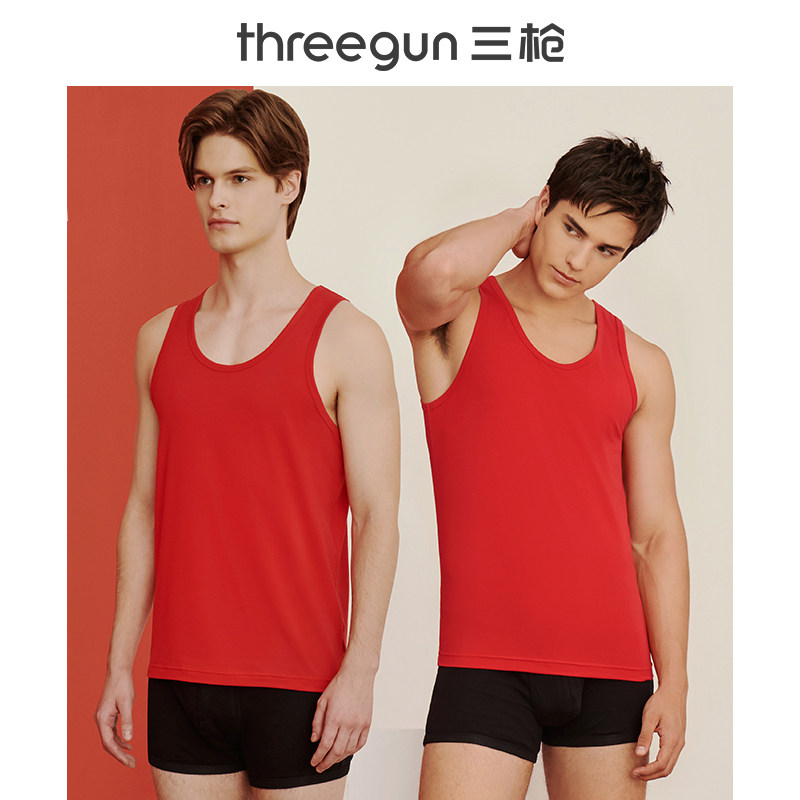 2 three-gun vest men's underwear with big red high-end Xinjiang long-staple cotton warm base