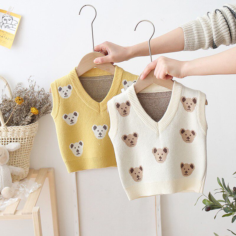 2022 spring and autumn outer wear thin boy baby vest spring and autumn warm belly protection baby knitted vest children's sweater