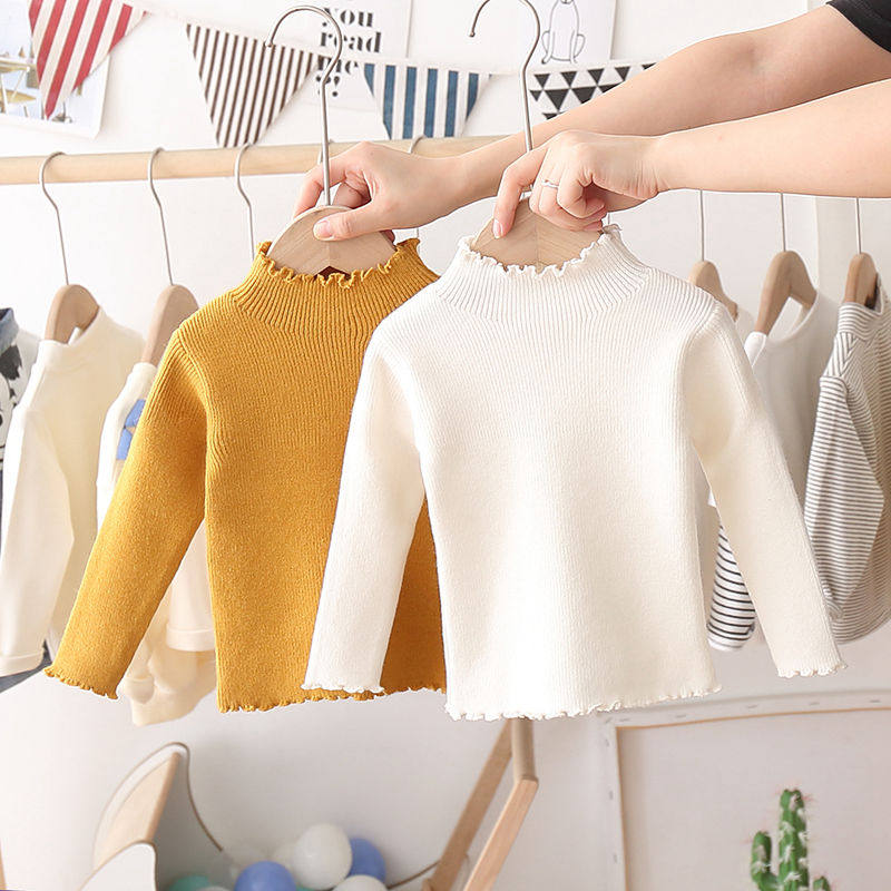 Infant baby bottoming shirt spring and autumn thin semi-high collar autumn and winter girls bottoming shirt plus velvet thickening 1 year old girl sweater 3
