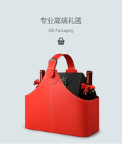 Mid Autumn Gift Basket Containing Basket Private Taught Leather Basket Leather Hand Basket Christmas Packing Gift Basket Custom Red Wine Basket