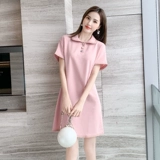 Летнее платье для отдыха, длинная футболка polo, юбка, сезон 2021, короткий рукав, свободный прямой крой, средней длины