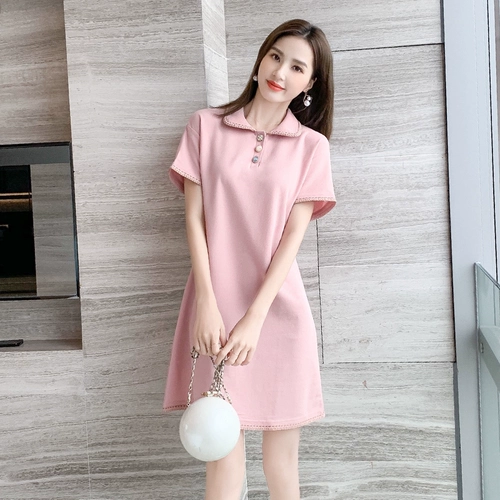 Летнее платье для отдыха, длинная футболка polo, юбка, сезон 2021, короткий рукав, свободный прямой крой, средней длины