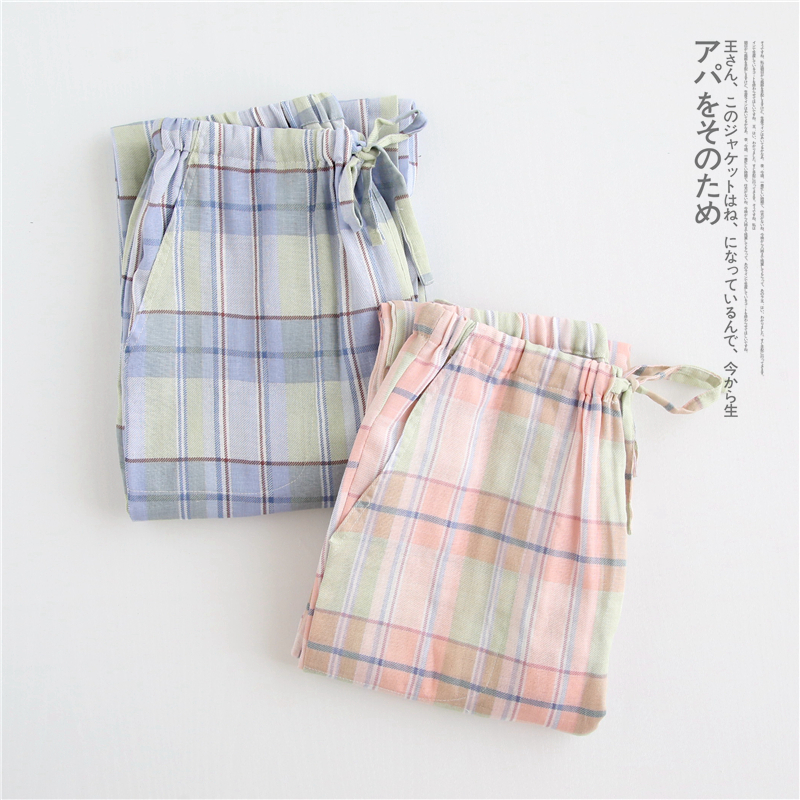 Mùa xuân, mùa hè và mùa thu mới đồ ngủ nữ quần đan Nhật Bản bông nhà quần cotton gạc đôi quần lỏng lẻo quần jogger nam