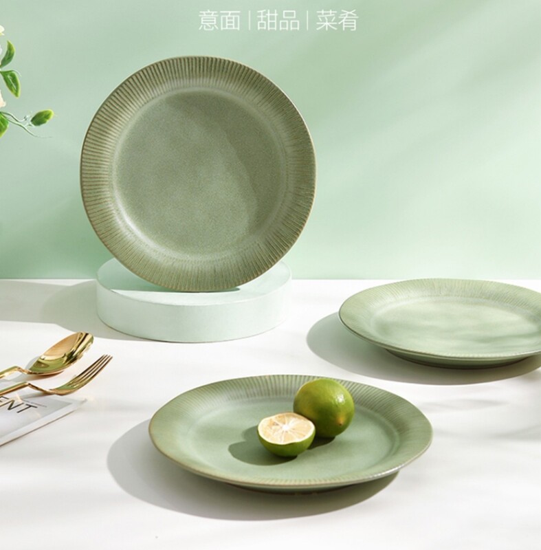 High-End Matte Forest Green Dessert Cake Stir-Fry Plate, Household Japanese-Style Western Food Plate, Steak Plate, Simple Kiln-Fired Design