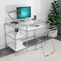 New Creative Stainless Steel Glass Dresser Desk Desk Brief Modern Rental Office Home Desk Computer Desk