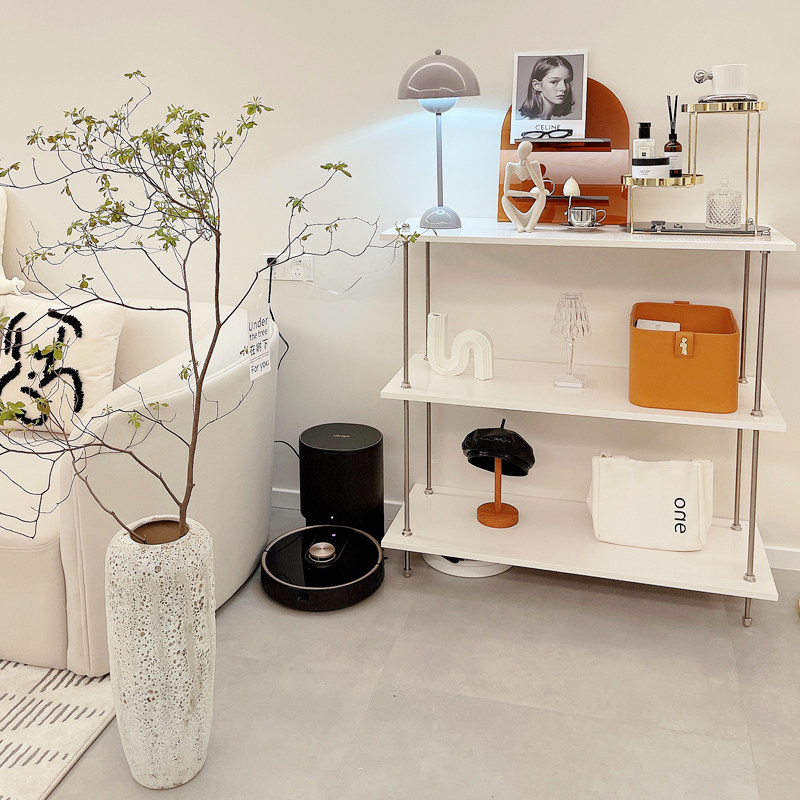 Medieval ins light luxury floor multi-layer simple stainless steel storage shelf kitchen wall porch table dining cabinet