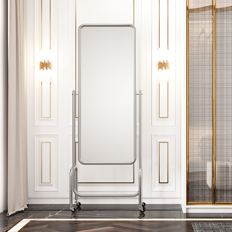 Movable dressing mirror home full body mirror cloakroom floor type internet celebrity light luxury creative mirror clothing store ins