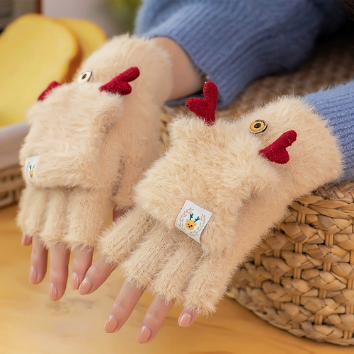 Перчатки, зимний милый утепленный демисезонный комплект для школьников, без пальцев, в корейском стиле