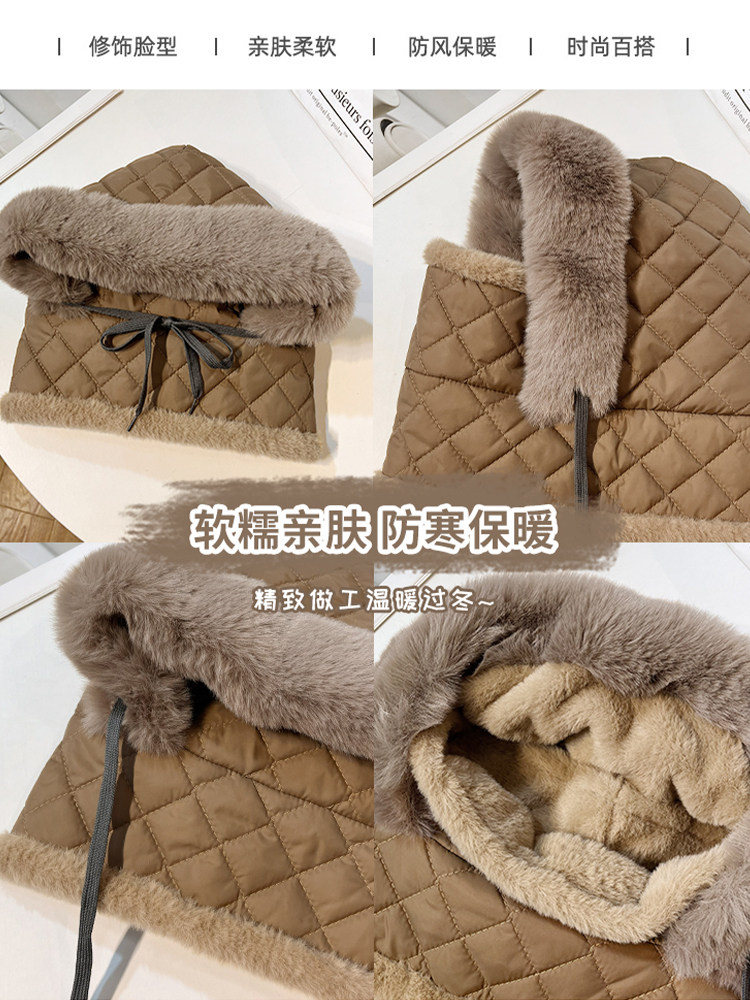 Women's Winter Thickened Warm Cycling Hat with Ear Protection, Windproof, Cold-Proof Face Mask and Neck Warmer Integrated Lei Feng Hat