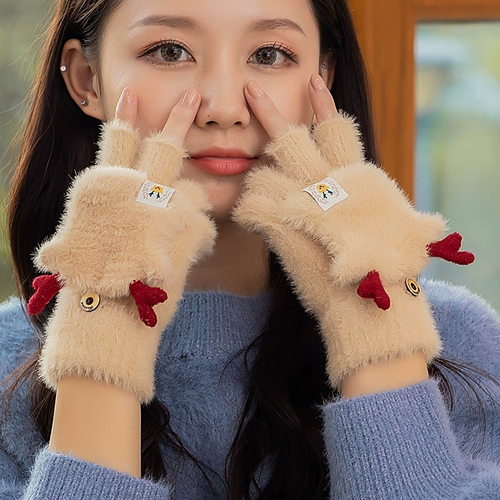 Перчатки, зимний милый утепленный демисезонный комплект для школьников, без пальцев, в корейском стиле