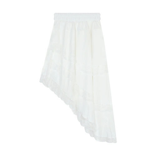 Дизайнерская белая кружевная летняя приталенная юбка, тренд сезона, высокая талия, А-силуэт